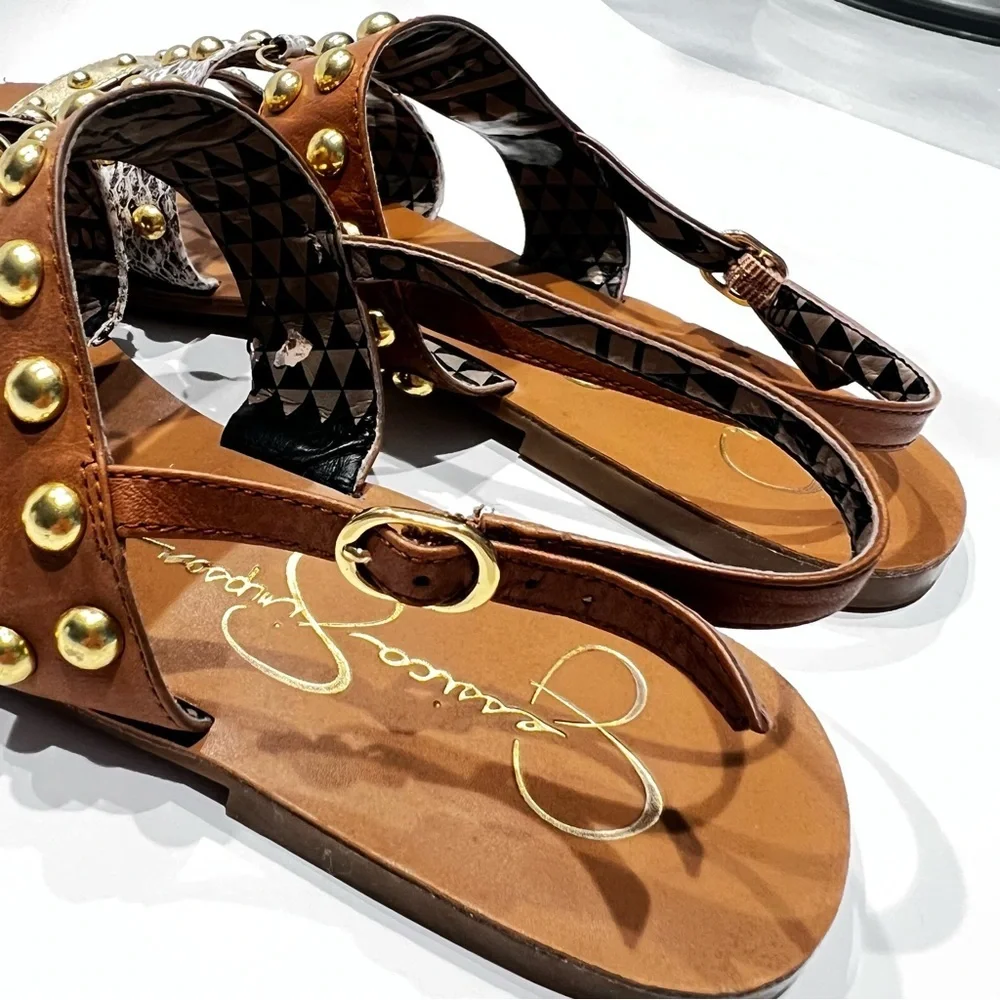 Jessica Simpson dressy flat sandals KARI studded Gold Combo New Metallic sz 10 - Picture 8 of 14